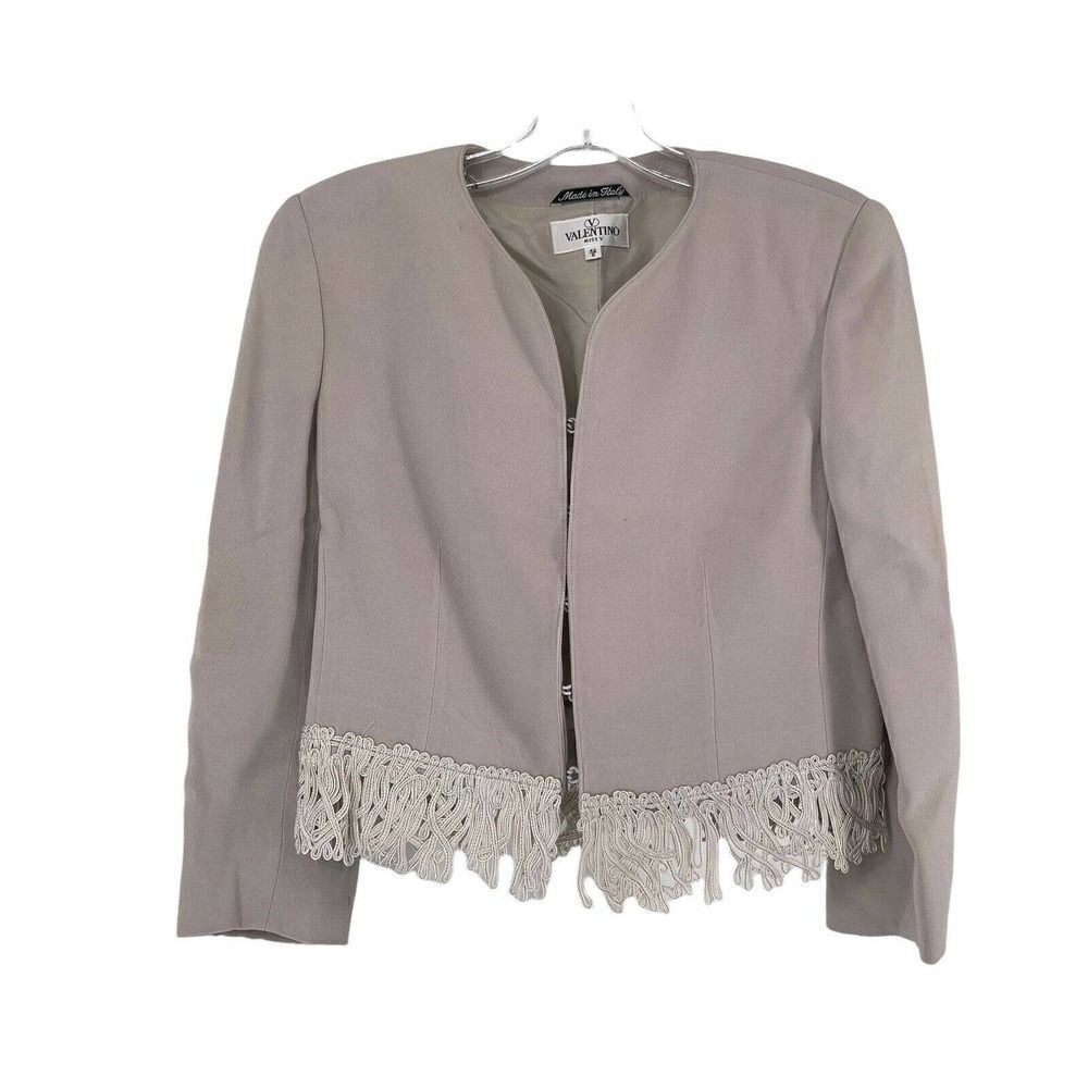 Valentino Vintage Blazer Miss V Gray Short Waist Shoulder Pads 90s Size 42 US 8